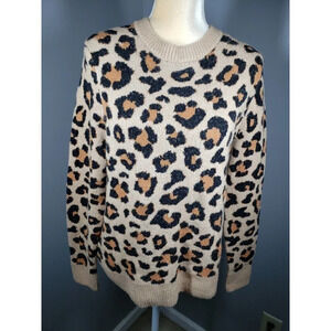 NEW Cotton Emporium Leopard Print Sweater Crew Neck Nordstrom Women's Size M